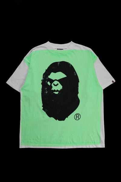 SAINT Mxxxxxx x A BATHING APE ® SS TEE / HAND PRINT (WHITE+GREEN)