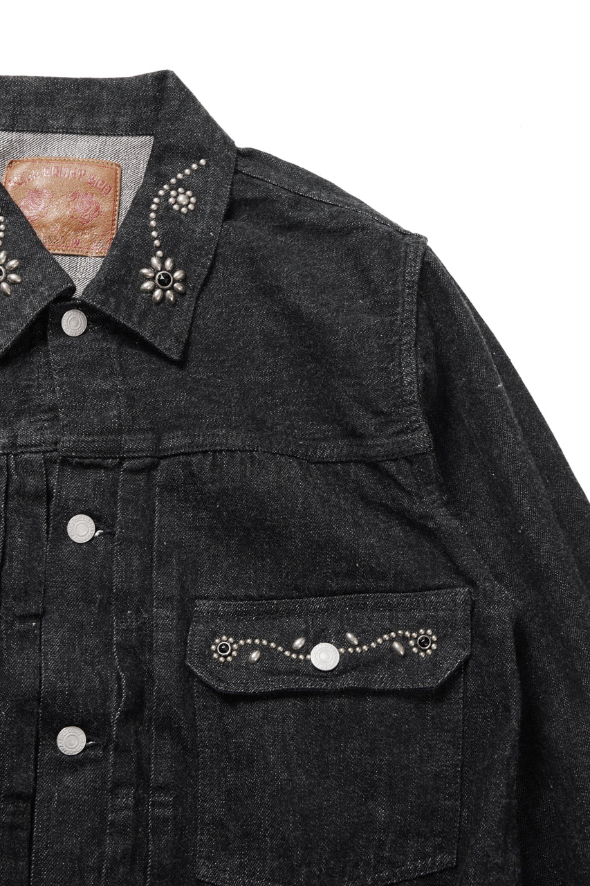 Load image into Gallery viewer, FULLCOUNT × HTC Type-2  Super Smooth Jean Jacket On Studs by Zip Stevenson (BLACK)