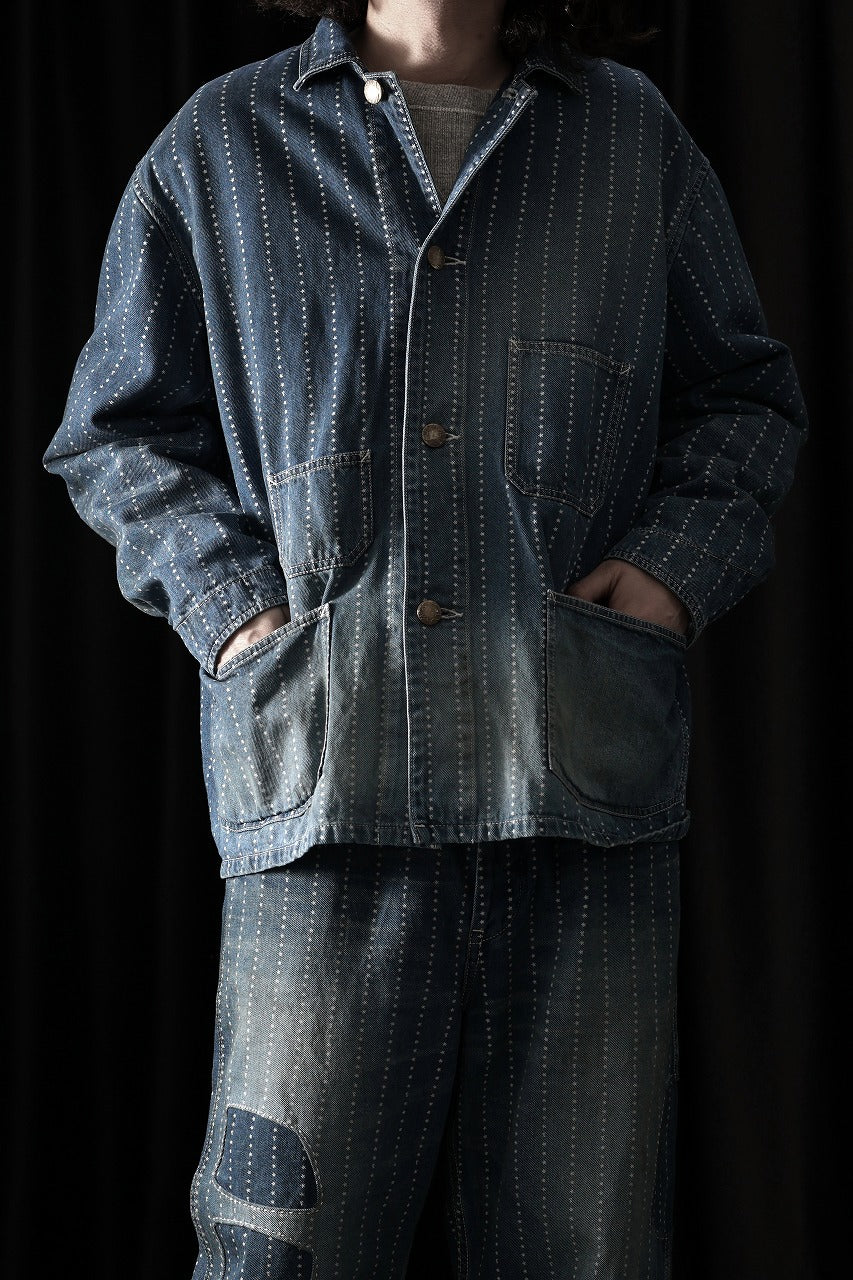 Load image into Gallery viewer, FULLCOUNT WABASH CHOREJACKET / INDIGO DYED DRILL with WASH STAR STRIPE (INDIGO / HAND WASHED)