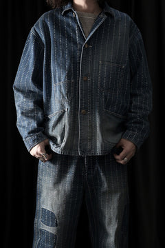 Load image into Gallery viewer, FULLCOUNT WABASH CHOREJACKET / INDIGO DYED DRILL with WASH STAR STRIPE (INDIGO / HAND WASHED)