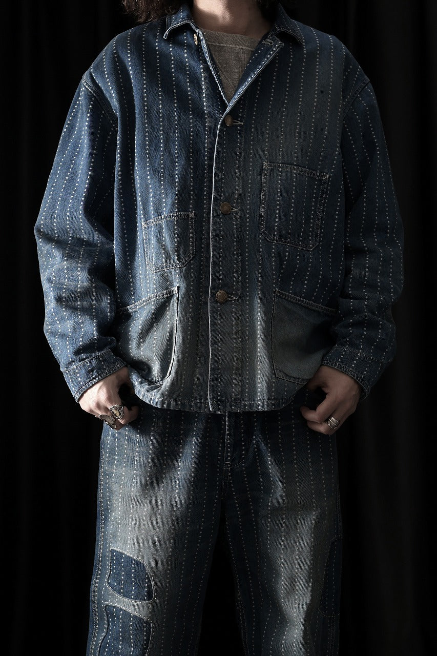 Load image into Gallery viewer, FULLCOUNT WABASH CHOREJACKET / INDIGO DYED DRILL with WASH STAR STRIPE (INDIGO / HAND WASHED)
