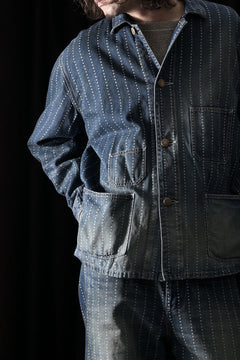 Load image into Gallery viewer, FULLCOUNT WABASH CHOREJACKET / INDIGO DYED DRILL with WASH STAR STRIPE (INDIGO / HAND WASHED)