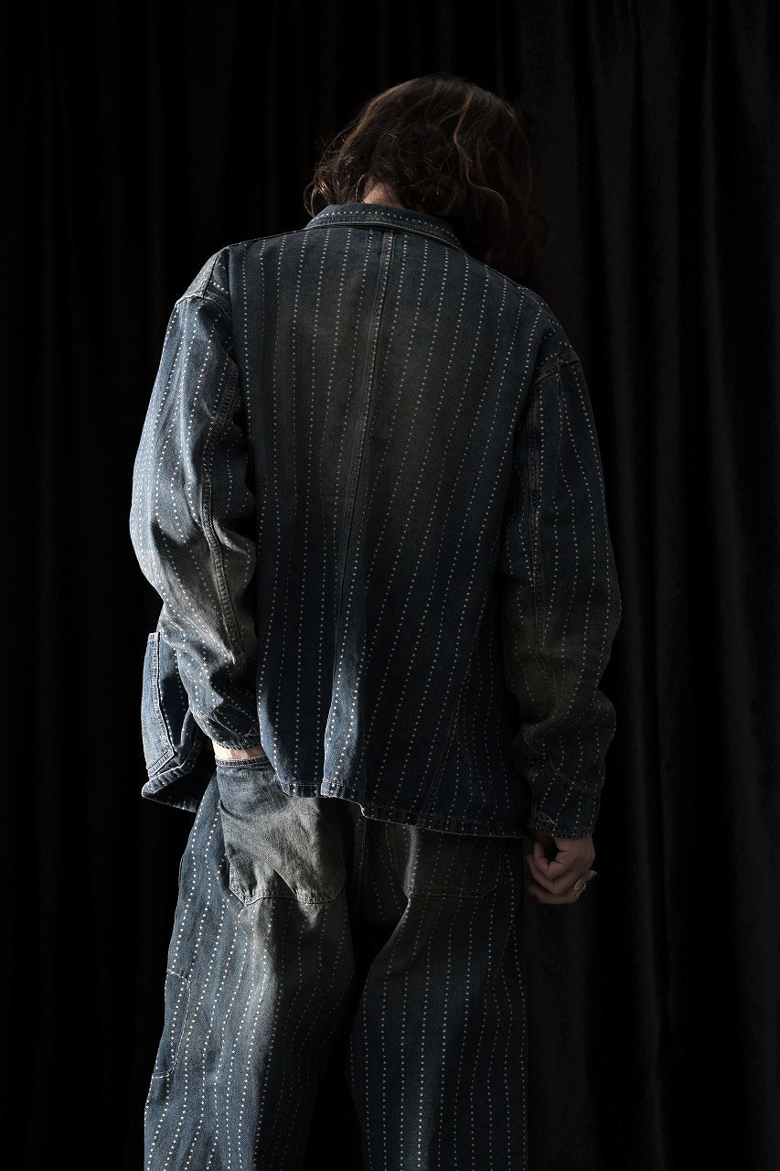 Load image into Gallery viewer, FULLCOUNT WABASH CHOREJACKET / INDIGO DYED DRILL with WASH STAR STRIPE (INDIGO / HAND WASHED)