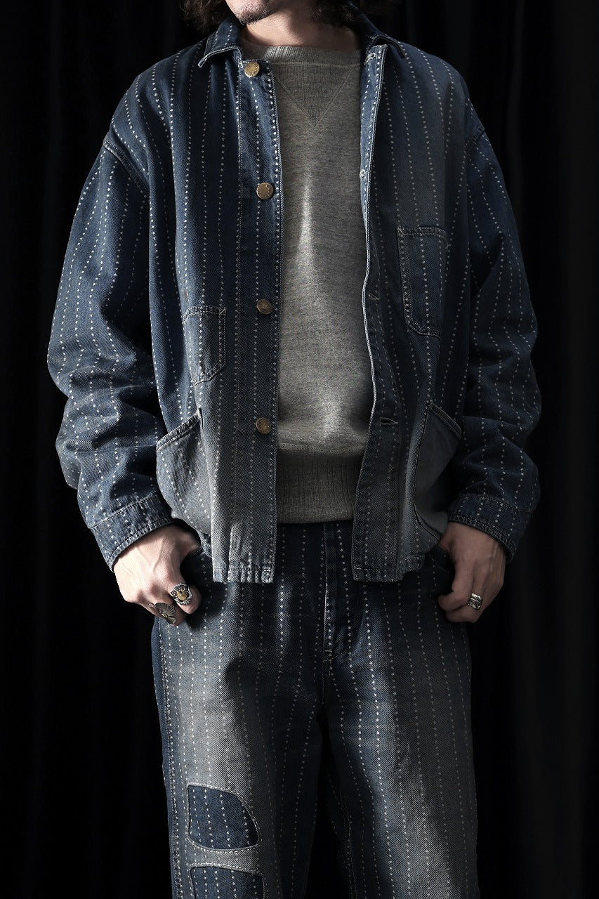 Load image into Gallery viewer, FULLCOUNT WABASH CHOREJACKET / INDIGO DYED DRILL with WASH STAR STRIPE (INDIGO / HAND WASHED)