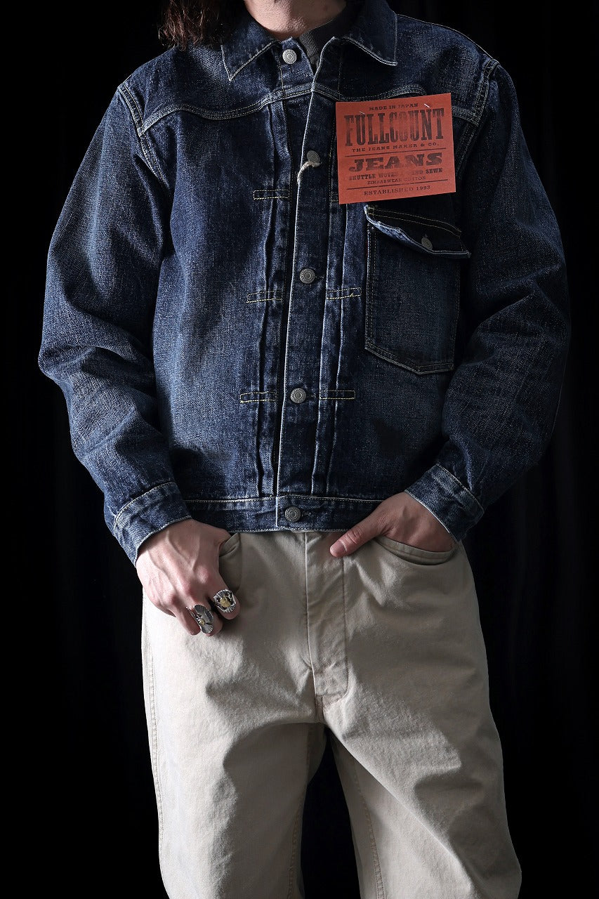 Load image into Gallery viewer, FULLCOUNT "Fear Of The Dark" Type-1 Jean Jacket / 15.5oz Zimbabwe Selvedge Denim (INDIGO BLUE)