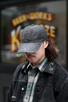 Load image into Gallery viewer, FULLCOUNT × HTC Black Denim Cap On Studs by Zip Stevenson (BLACK)
