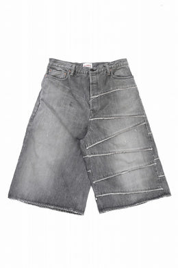 FULLCOUNT x KAMIYA Switching Denim Wide Bermuda Pants / 13.7oz Original Selvedge Denim (BLACK)