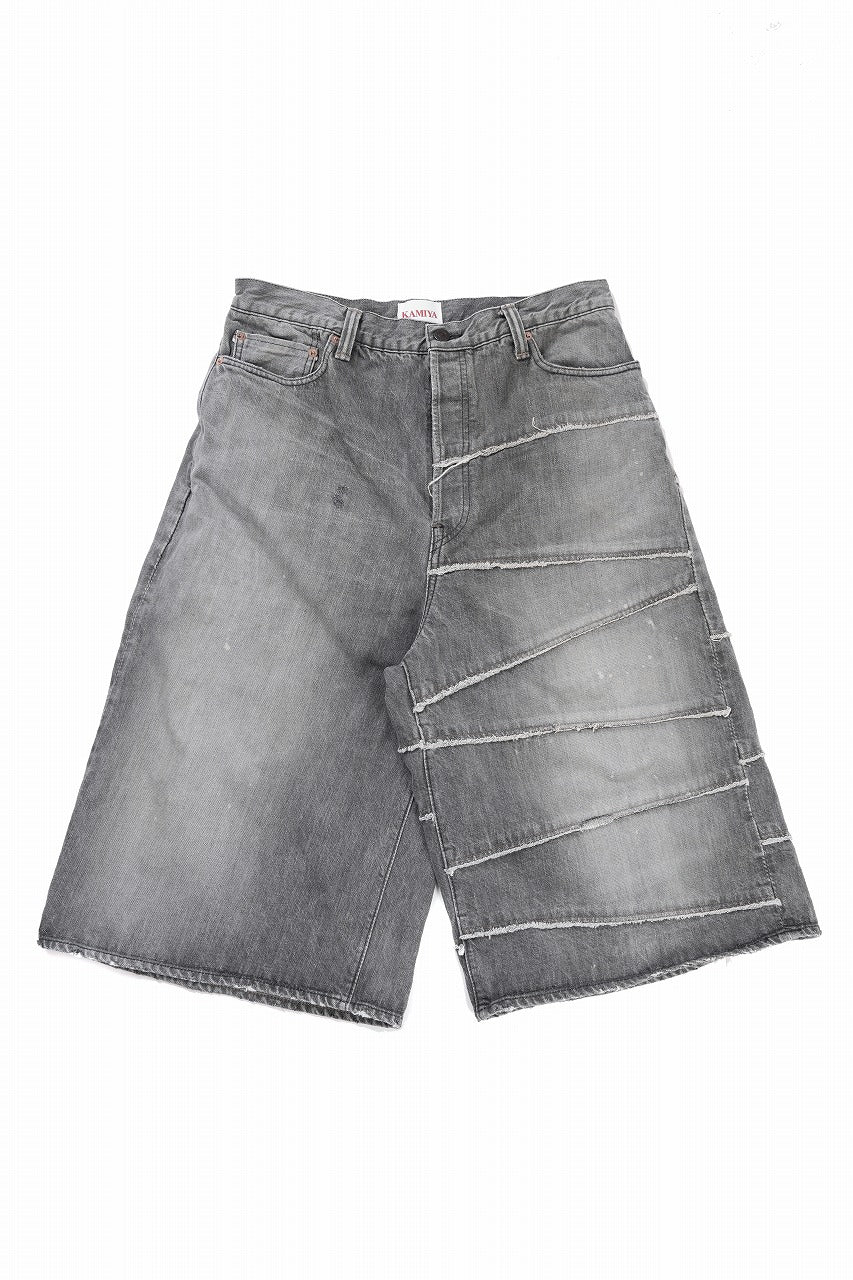 FULLCOUNT x KAMIYA Switching Denim Wide Bermuda Pants / 13.7oz Original Selvedge Denim (BLACK)