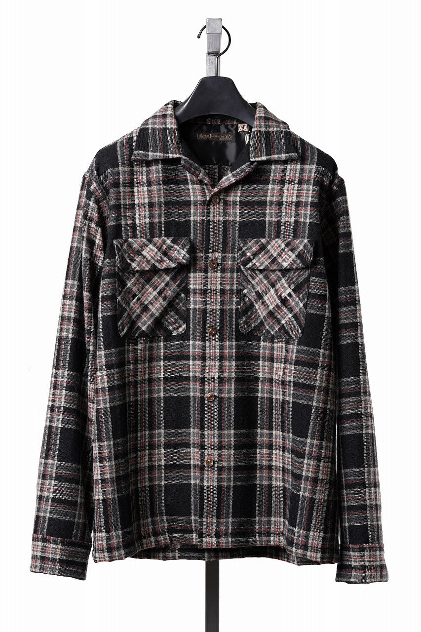 画像をギャラリービューアに読み込む, FULLCOUNT OPEN COLLAR SHIRT / WOOL TWILL TARTAN CHECK (BLACK)