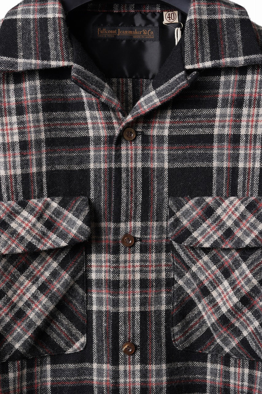 画像をギャラリービューアに読み込む, FULLCOUNT OPEN COLLAR SHIRT / WOOL TWILL TARTAN CHECK (BLACK)