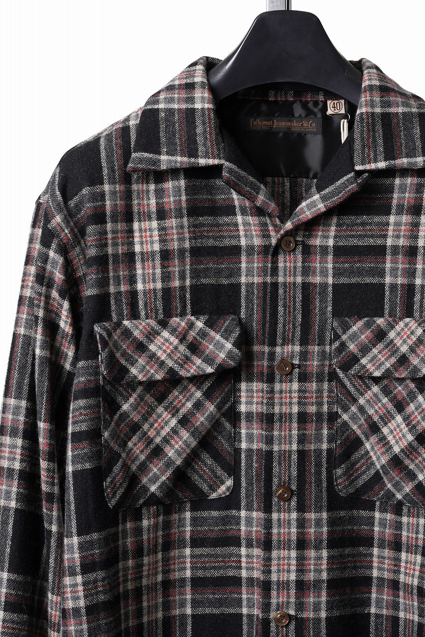 画像をギャラリービューアに読み込む, FULLCOUNT OPEN COLLAR SHIRT / WOOL TWILL TARTAN CHECK (BLACK)