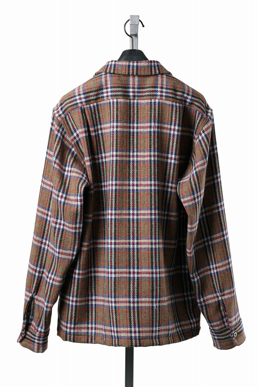 画像をギャラリービューアに読み込む, FULLCOUNT OPEN COLLAR SHIRT / WOOL TWILL TARTAN CHECK (KHAKI)