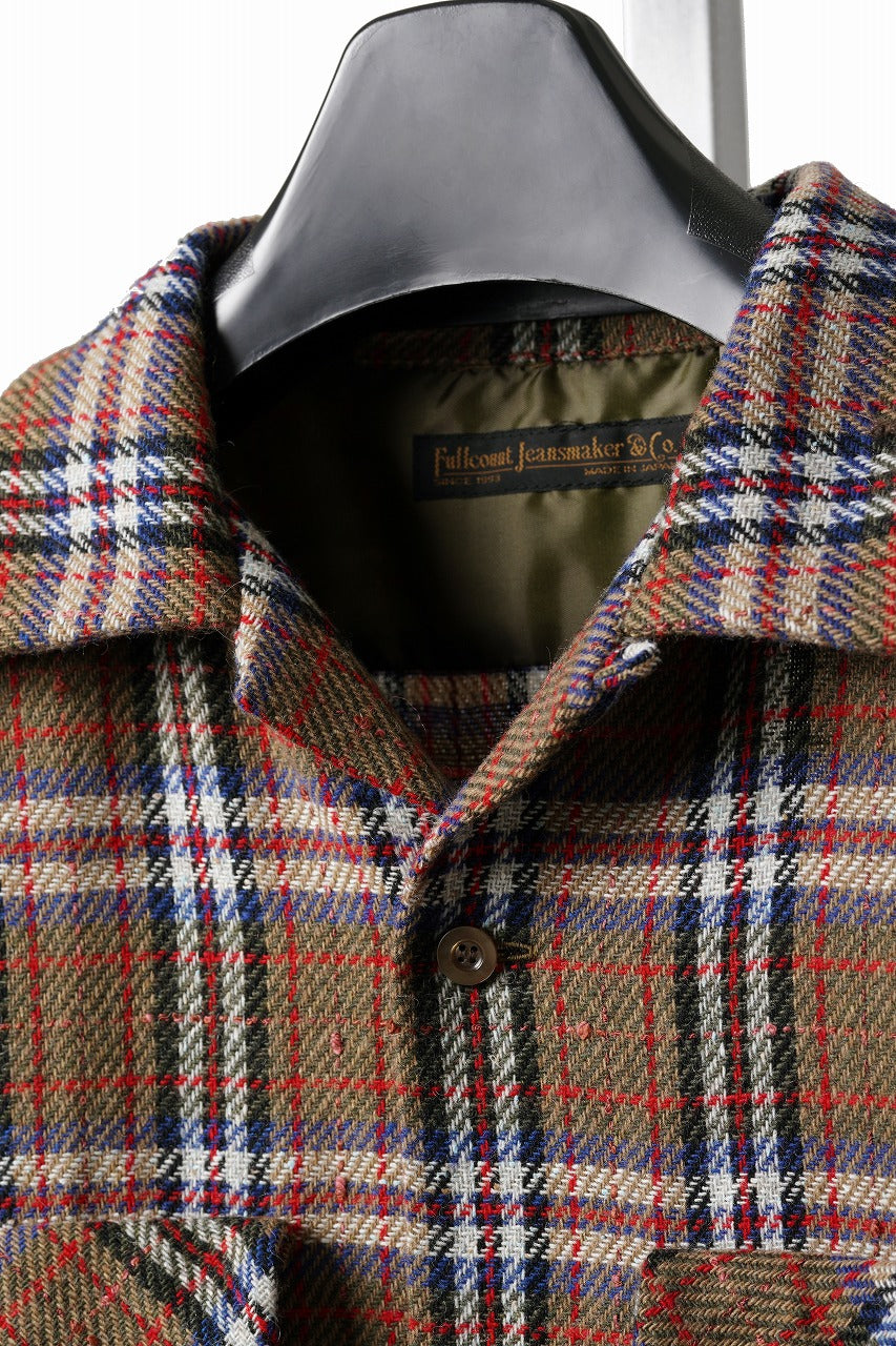 画像をギャラリービューアに読み込む, FULLCOUNT OPEN COLLAR SHIRT / WOOL TWILL TARTAN CHECK (KHAKI)