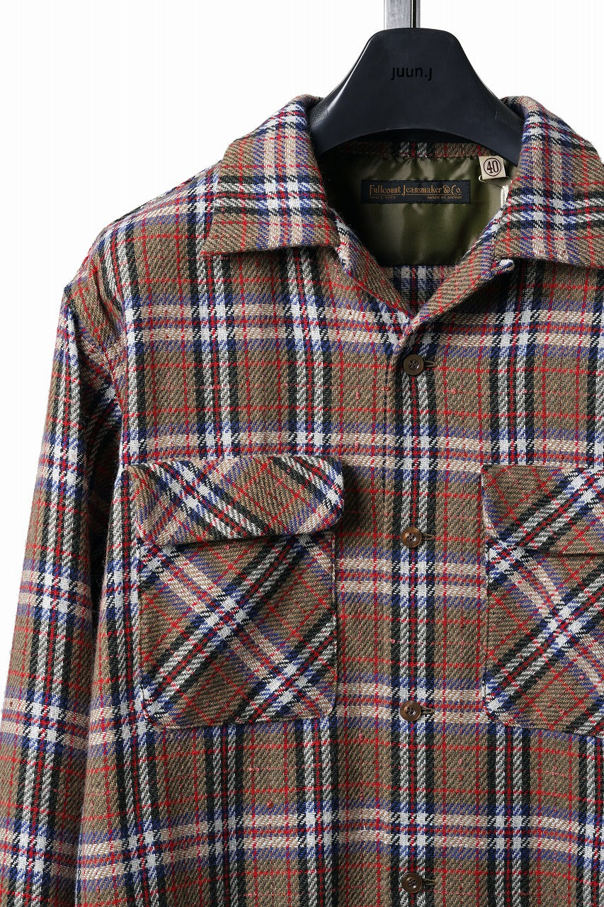 画像をギャラリービューアに読み込む, FULLCOUNT OPEN COLLAR SHIRT / WOOL TWILL TARTAN CHECK (KHAKI)