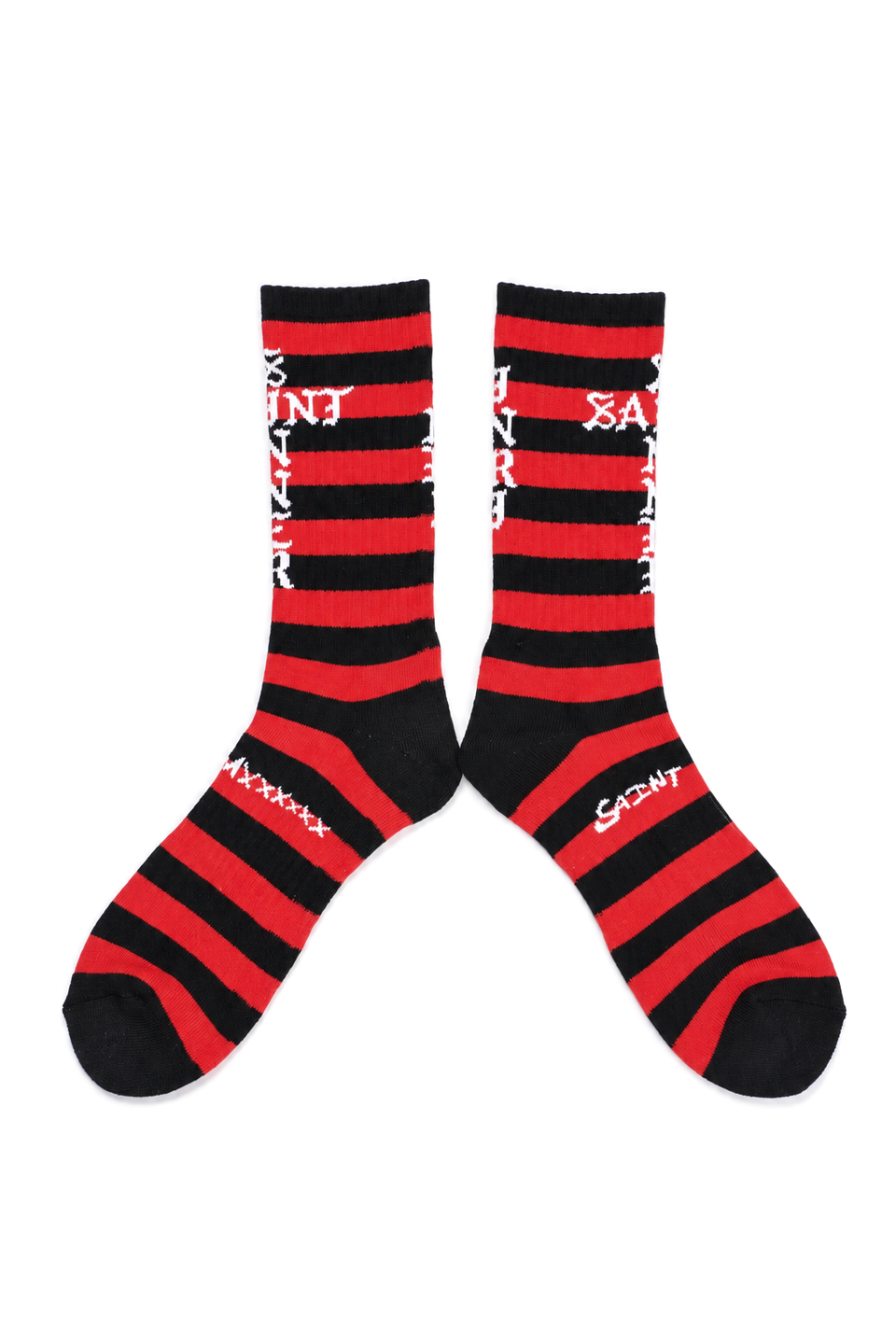 Load image into Gallery viewer, SAINT Mxxxxxx SOCKS / BORDER (BLACK + RED)