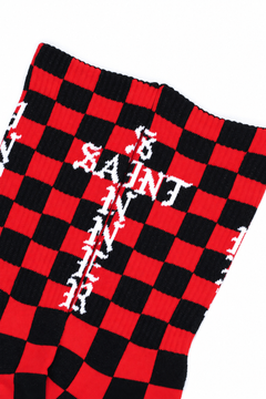 Load image into Gallery viewer, SAINT Mxxxxxx SOCKS / CHECK (BLACK + RED)