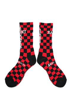 Load image into Gallery viewer, SAINT Mxxxxxx SOCKS / CHECK (BLACK + RED)