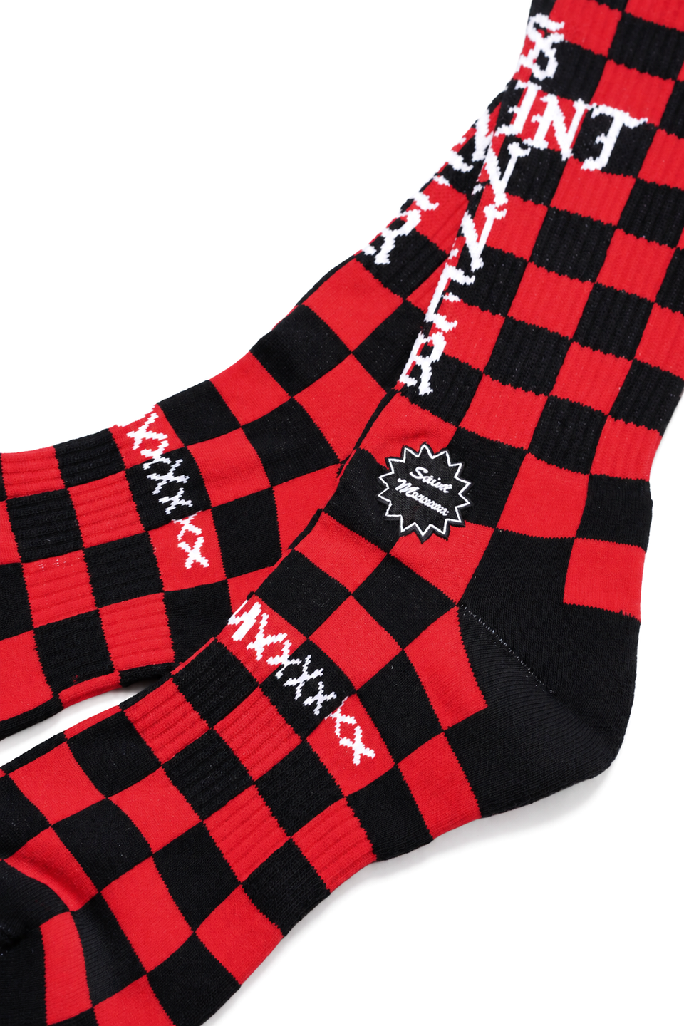 Load image into Gallery viewer, SAINT Mxxxxxx SOCKS / CHECK (BLACK + RED)