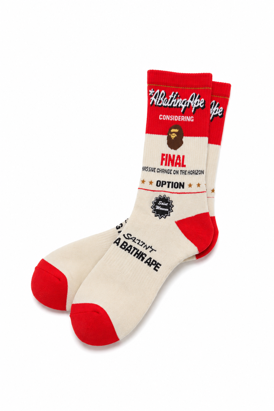 Load image into Gallery viewer, SAINT Mxxxxxx × A BATHING APE® BAPE SOCKS FINAL (ECRU+RED)