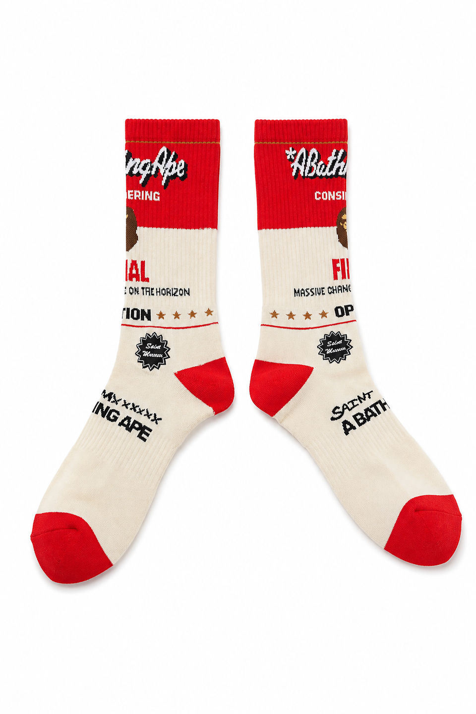 Load image into Gallery viewer, SAINT Mxxxxxx × A BATHING APE® BAPE SOCKS FINAL (ECRU+RED)