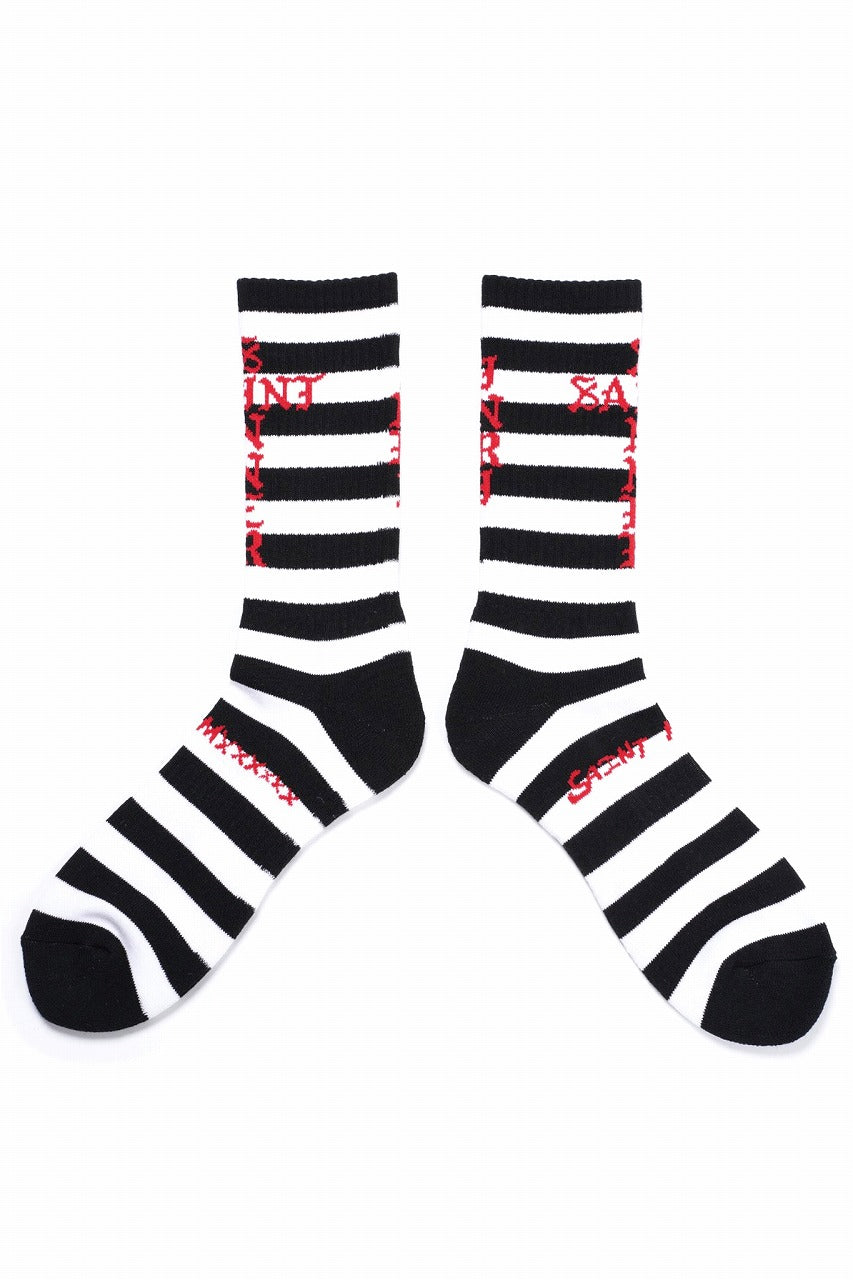 Load image into Gallery viewer, SAINT Mxxxxxx SOCKS / BORDER (BLACK + WHITE)