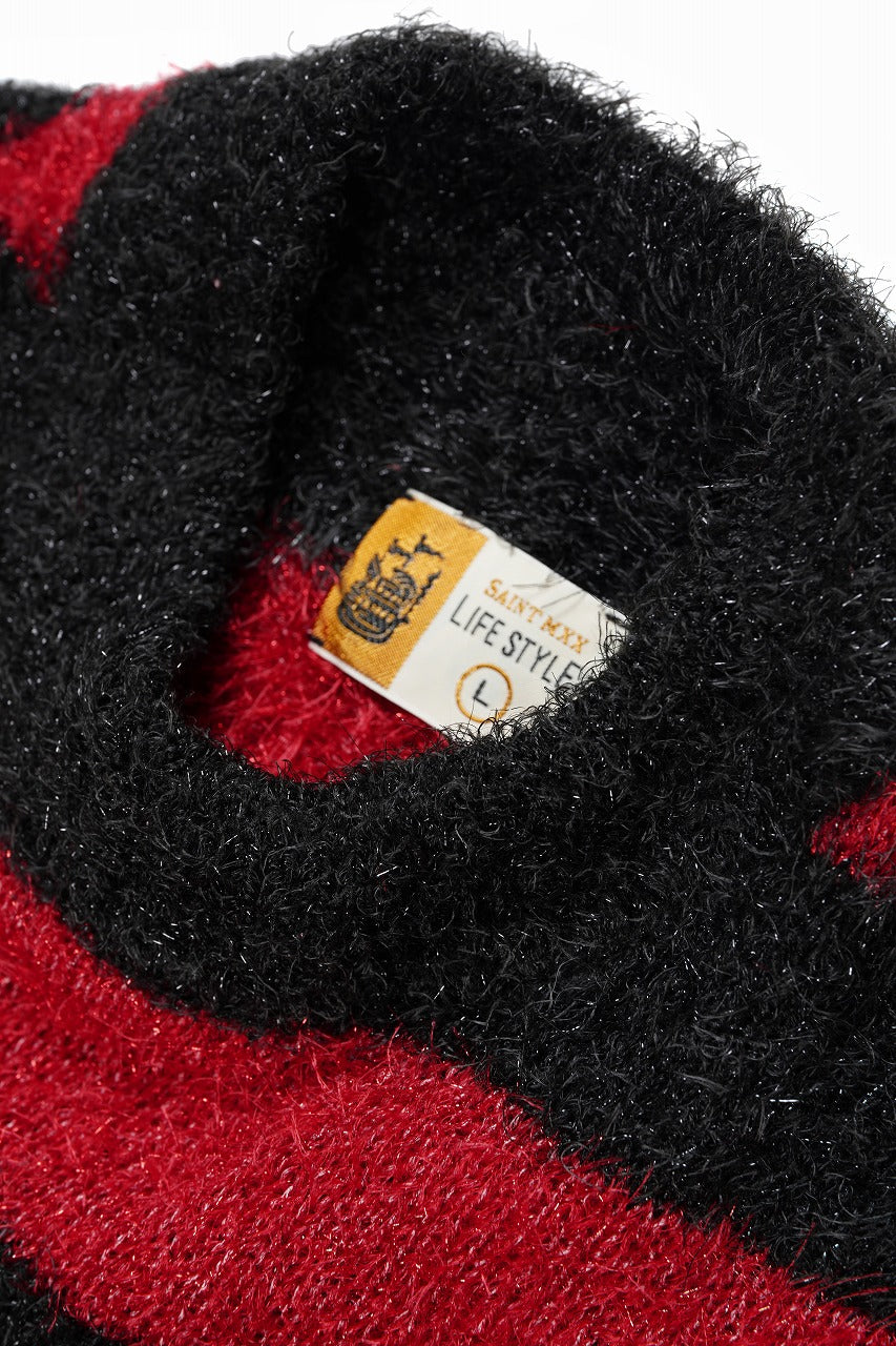 SAINT Mxxxxxx CREW NECK KNIT / GLITTER BORDER (BLACK + RED)