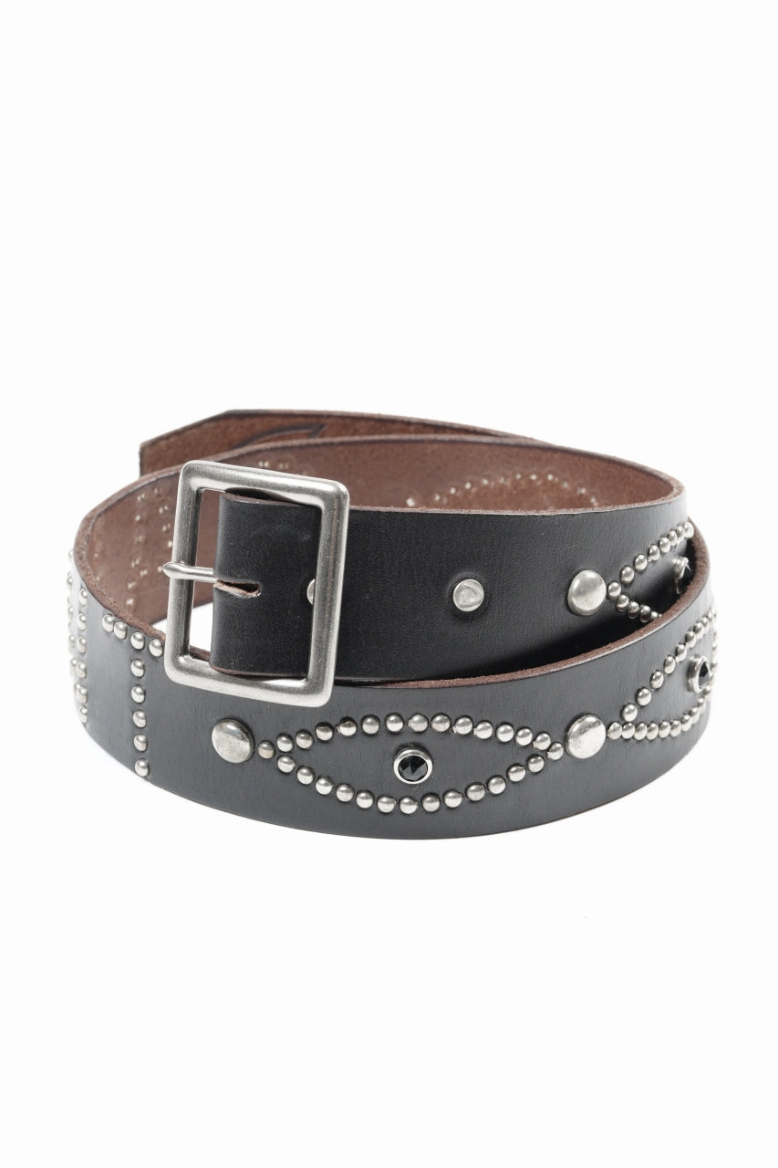 レア⭐️HTC⭐️ヴィンテージバックル&フラワースタッズ⭐️黒革×マルチストーン⭐️34 SAINT Mxxxxxx × HTC BELT / BLACK STONE (BLACK) - ETERNAL by LOOM