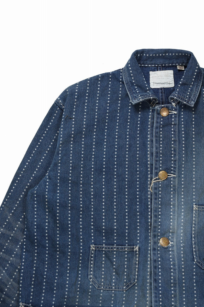 Load image into Gallery viewer, FULLCOUNT WABASH CHOREJACKET / INDIGO DYED DRILL with WASH STAR STRIPE (INDIGO / HAND WASHED)