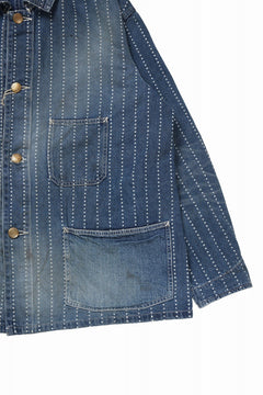 Load image into Gallery viewer, FULLCOUNT WABASH CHOREJACKET / INDIGO DYED DRILL with WASH STAR STRIPE (INDIGO / HAND WASHED)