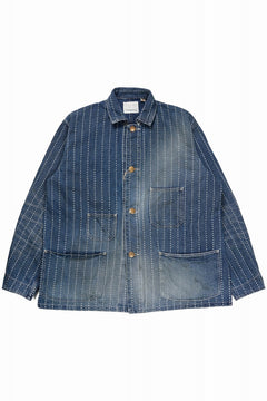Load image into Gallery viewer, FULLCOUNT WABASH CHOREJACKET / INDIGO DYED DRILL with WASH STAR STRIPE (INDIGO / HAND WASHED)