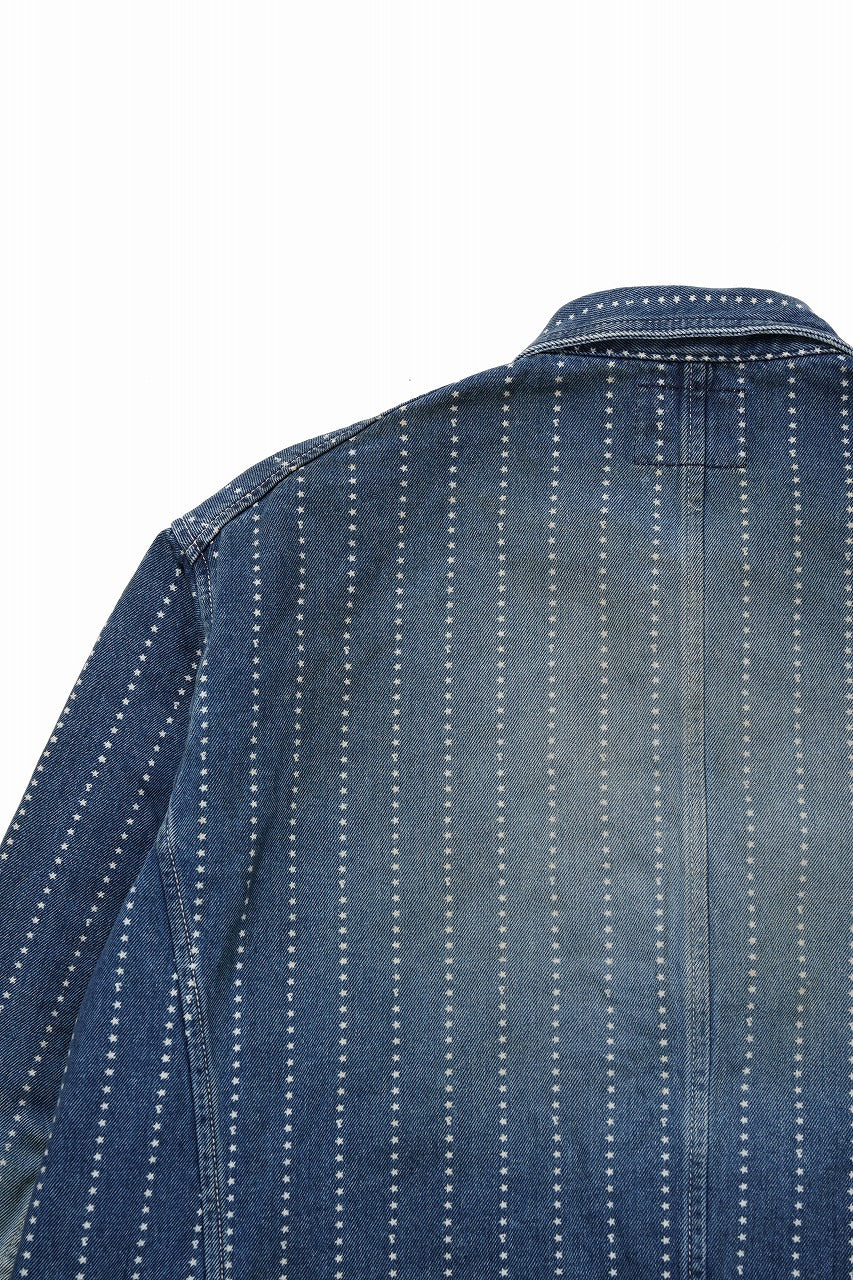 Load image into Gallery viewer, FULLCOUNT WABASH CHOREJACKET / INDIGO DYED DRILL with WASH STAR STRIPE (INDIGO / HAND WASHED)