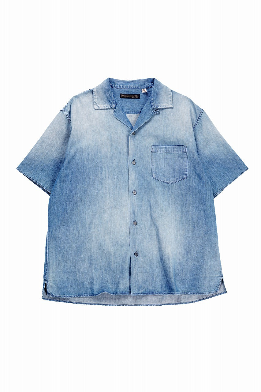画像をギャラリービューアに読み込む, FULLCOUNT 4100HW-2 Denim Open Collar S/S Shirt (Indigo Blue)