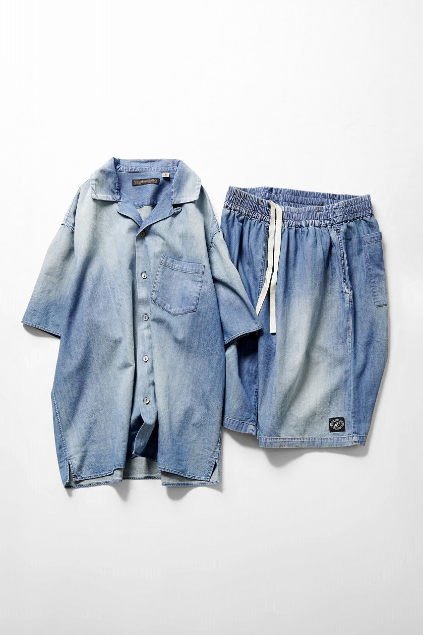 画像をギャラリービューアに読み込む, FULLCOUNT 4100HW-2 Denim Open Collar S/S Shirt (Indigo Blue)