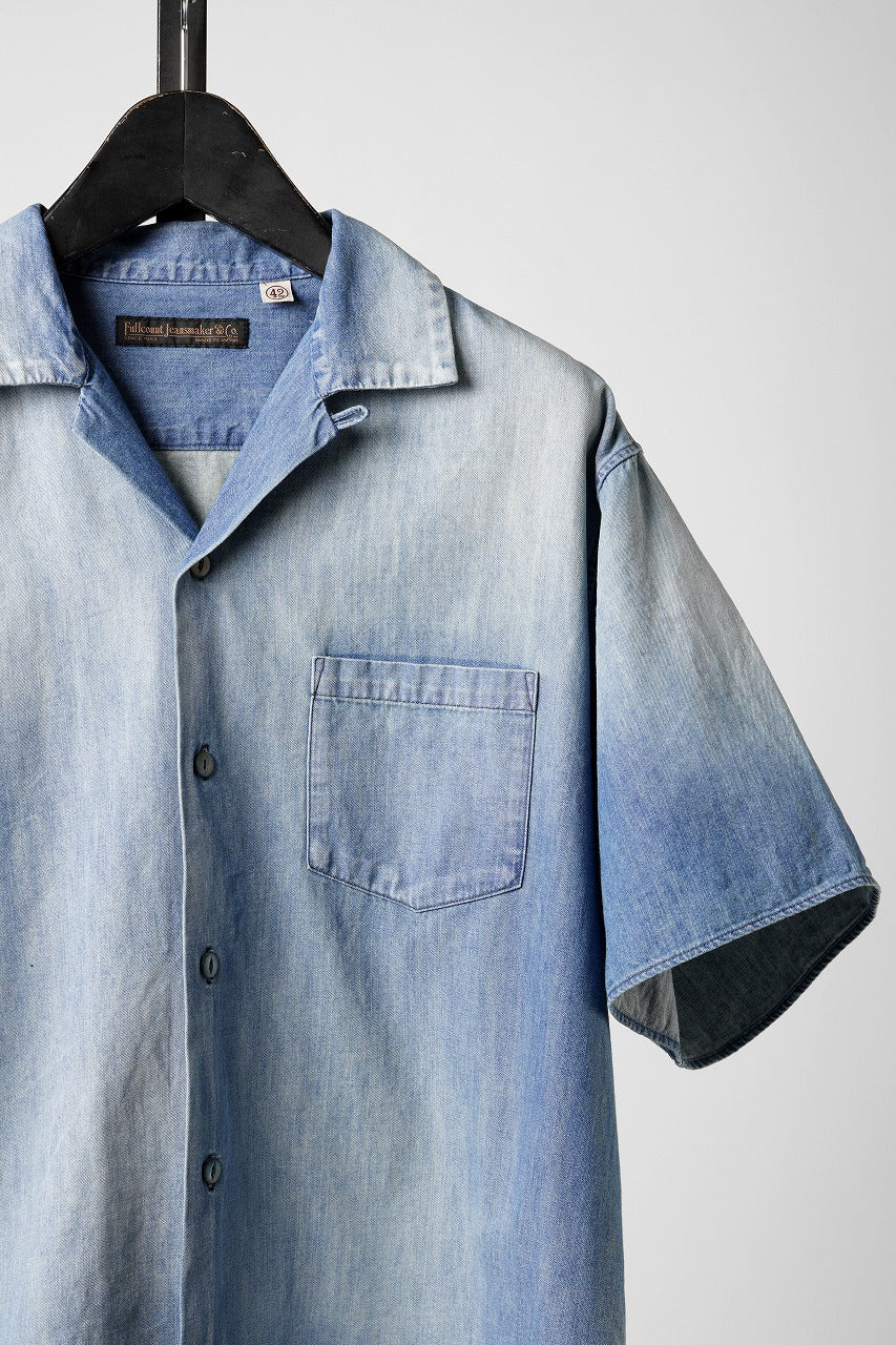 画像をギャラリービューアに読み込む, FULLCOUNT 4100HW-2 Denim Open Collar S/S Shirt (Indigo Blue)