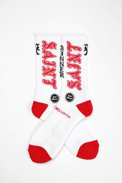 Load image into Gallery viewer, SAINT Mxxxxxx SOCKS / SAINT (WHITE+RED)