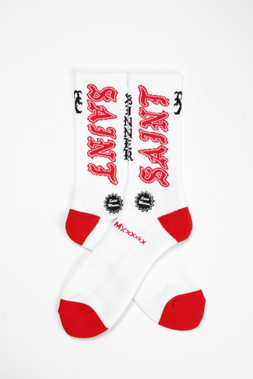 Load image into Gallery viewer, SAINT Mxxxxxx SOCKS / SAINT (WHITE+RED)