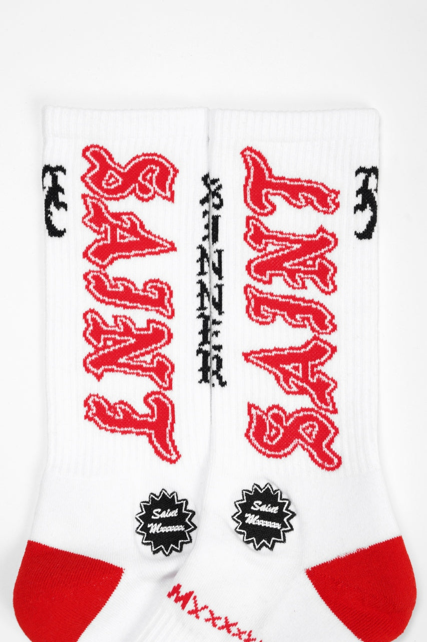 Load image into Gallery viewer, SAINT Mxxxxxx SOCKS / SAINT (WHITE+RED)