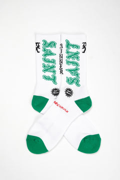 Load image into Gallery viewer, SAINT Mxxxxxx SOCKS / SAINT (WHITE+GREEN)