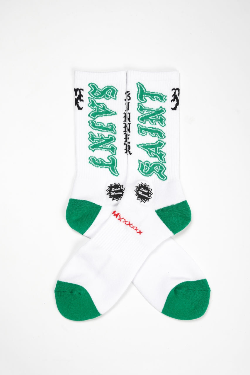 Load image into Gallery viewer, SAINT Mxxxxxx SOCKS / SAINT (WHITE+GREEN)