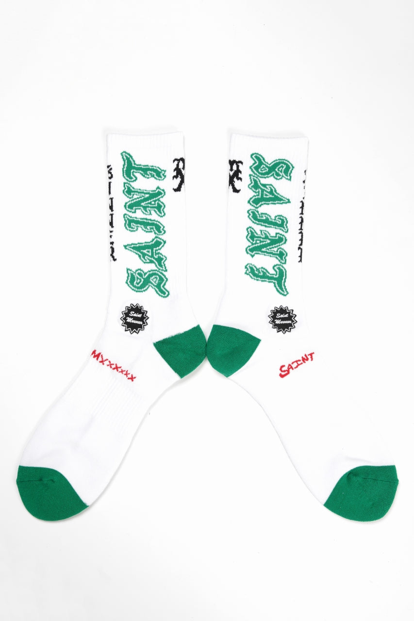 Load image into Gallery viewer, SAINT Mxxxxxx SOCKS / SAINT (WHITE+GREEN)