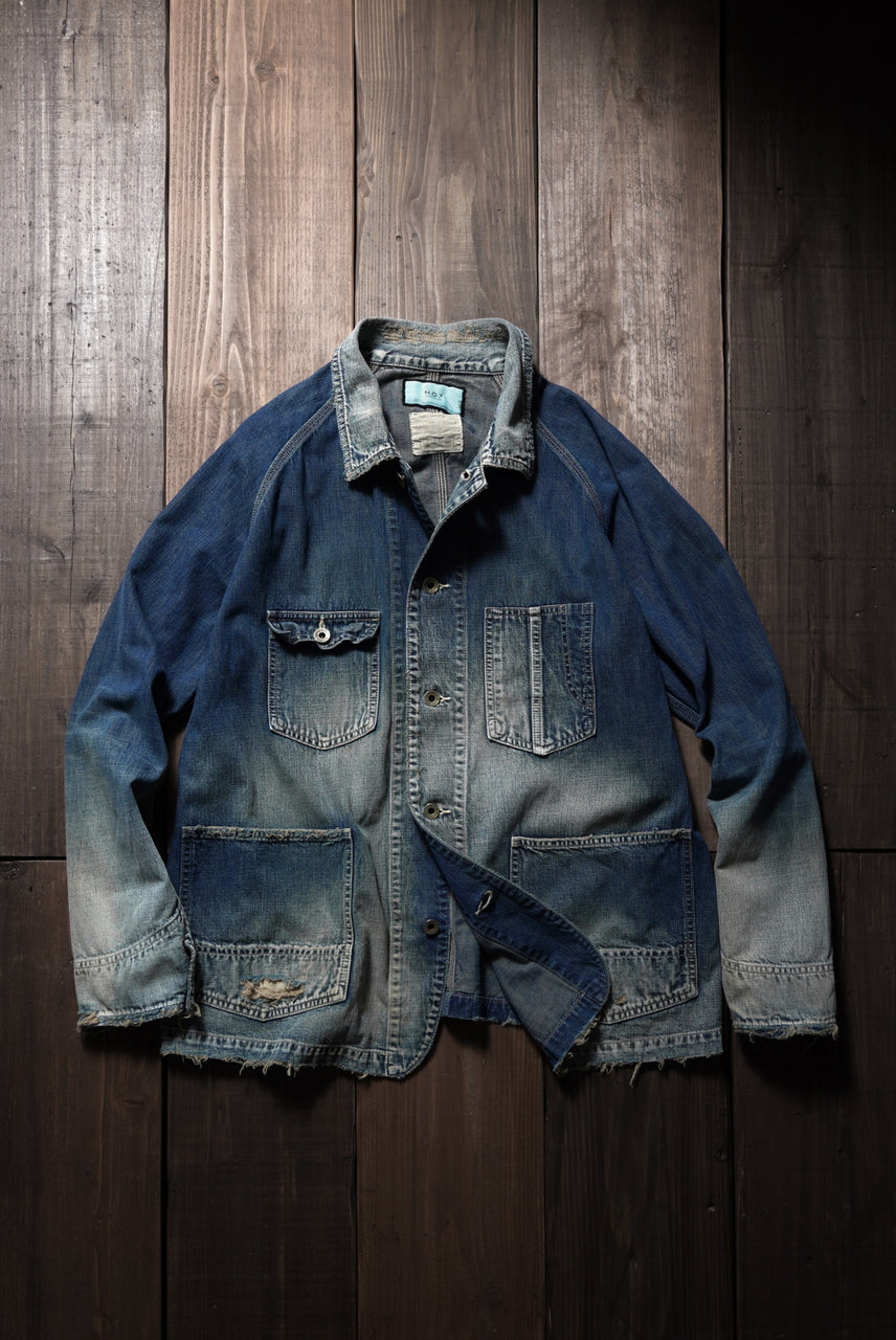 Load image into Gallery viewer, FULLCOUNT x N/07 exclusive COVER ALL JACKET / 10.5oz Zimbabwe Denim (INDIGO BLUE / EFFECTED)