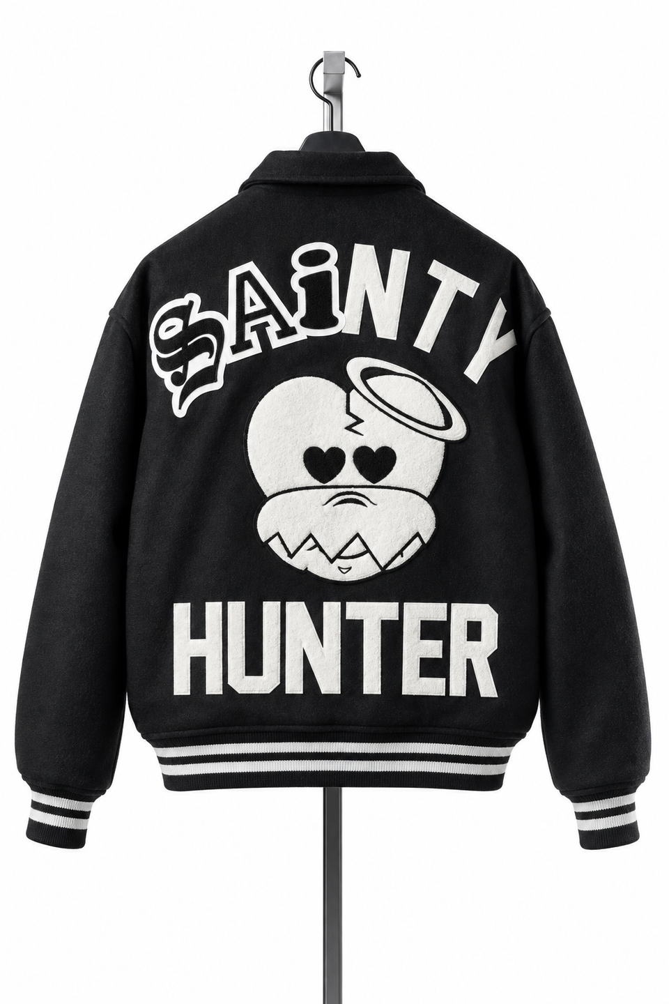 Load image into Gallery viewer, SAINT Mxxxxxx x BOUNTY HUNTER VARSITY JACKET / SAINTY HUNTER (BLACK)