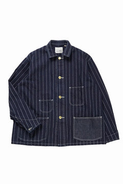 画像をギャラリービューアに読み込む, FULLCOUNT WABASH CHOREJACKET / INDIGO DYED DRILL with WASH STAR STRIPE (INDIGO / ONE WASHED)