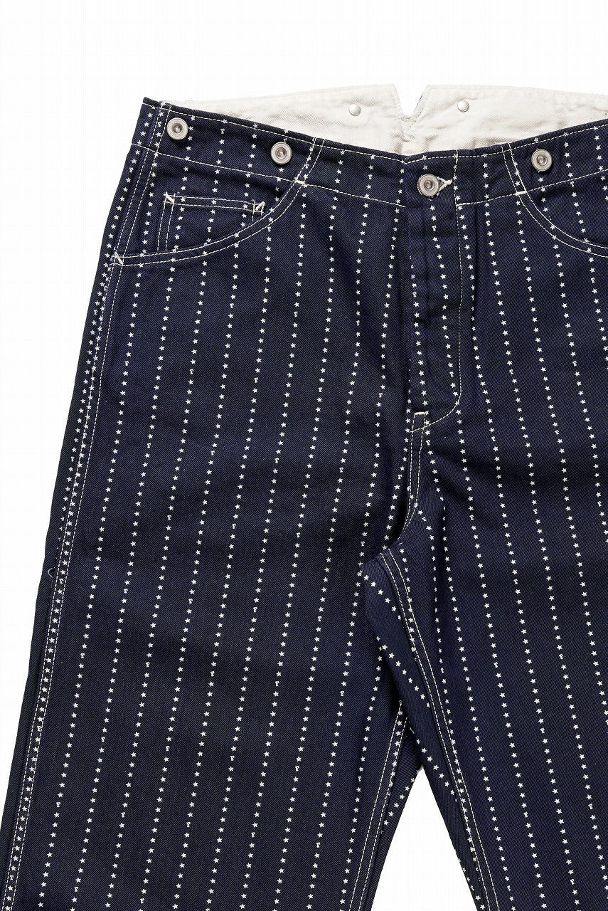 画像をギャラリービューアに読み込む, FULLCOUNT WABASH WORKERS PANTS / INDIGO DYED DRILL with WASH STAR STRIPE (INDIGO / ONE WASHED)