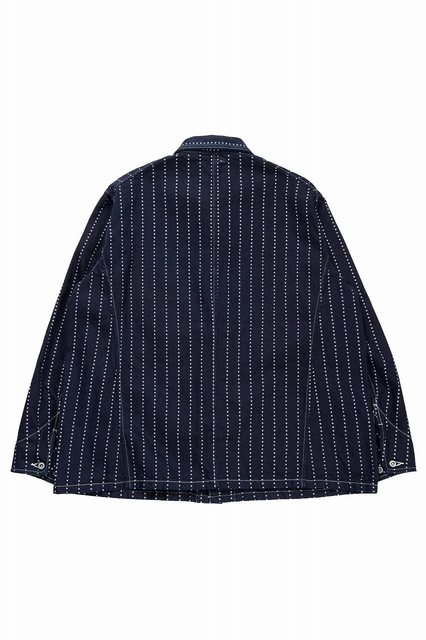 画像をギャラリービューアに読み込む, FULLCOUNT WABASH CHOREJACKET / INDIGO DYED DRILL with WASH STAR STRIPE (INDIGO / ONE WASHED)