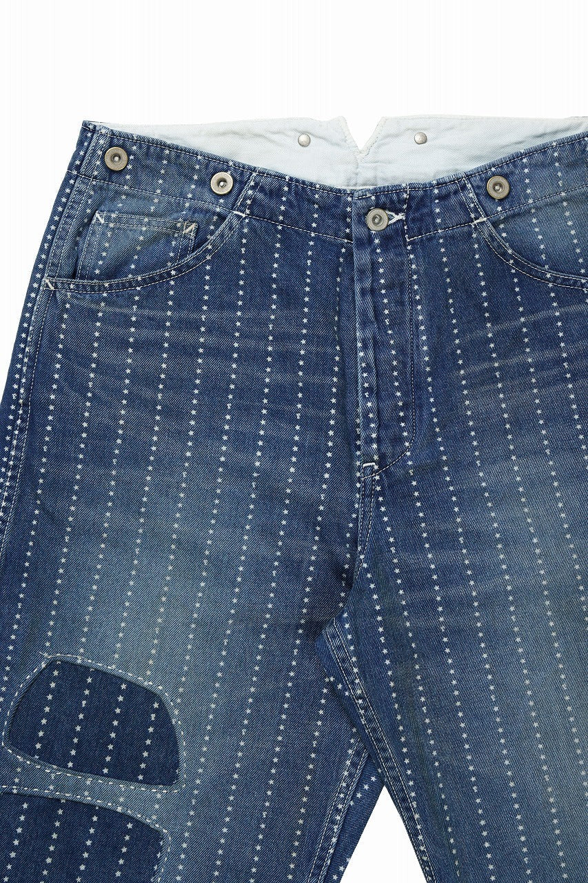 画像をギャラリービューアに読み込む, FULLCOUNT WABASH WORKERS PANTS / INDIGO DYED DRILL with WASH STAR STRIPE (INDIGO / HAND WASHED)
