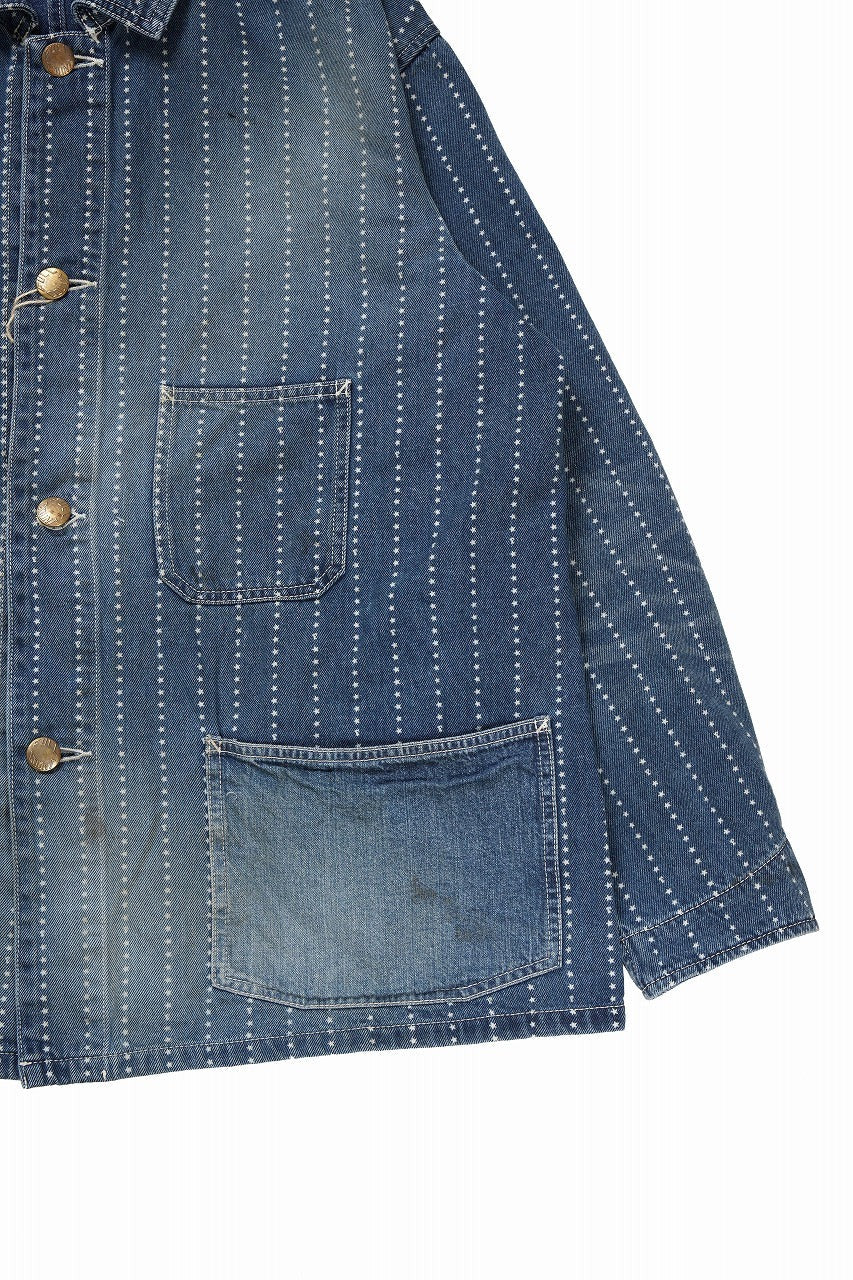 画像をギャラリービューアに読み込む, FULLCOUNT WABASH CHOREJACKET / INDIGO DYED DRILL with WASH STAR STRIPE (INDIGO / HAND WASHED)