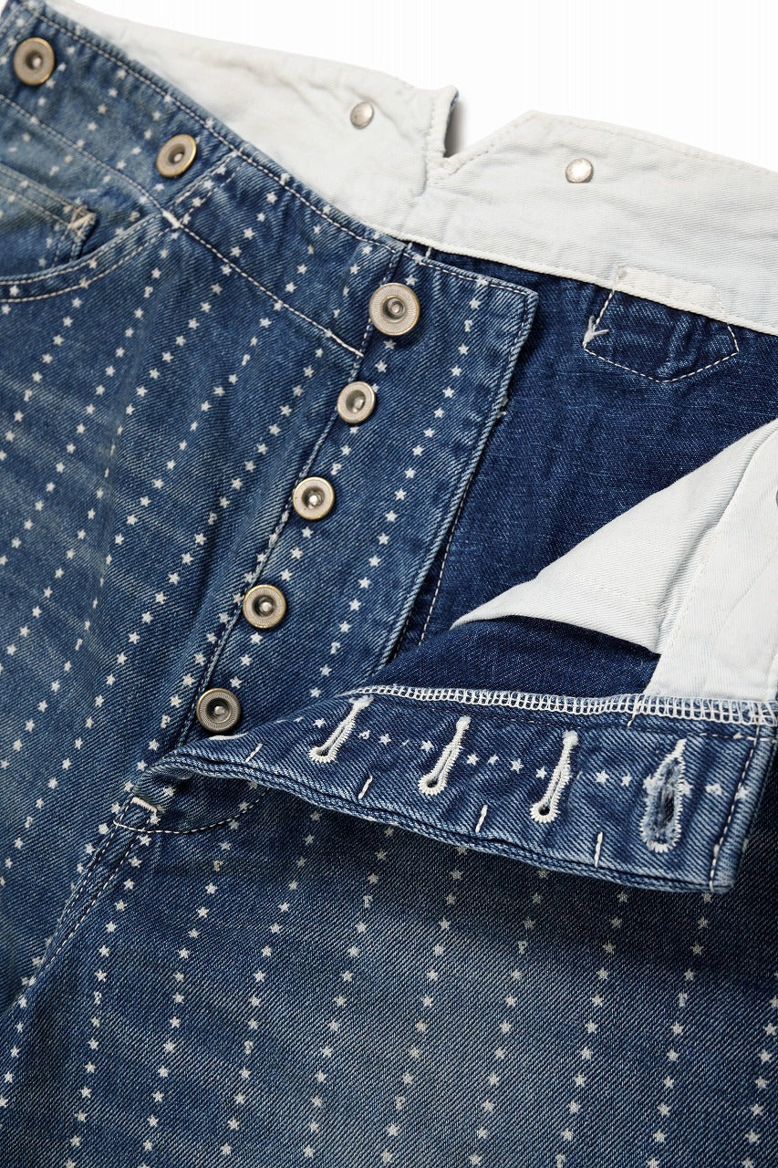 画像をギャラリービューアに読み込む, FULLCOUNT WABASH WORKERS PANTS / INDIGO DYED DRILL with WASH STAR STRIPE (INDIGO / HAND WASHED)