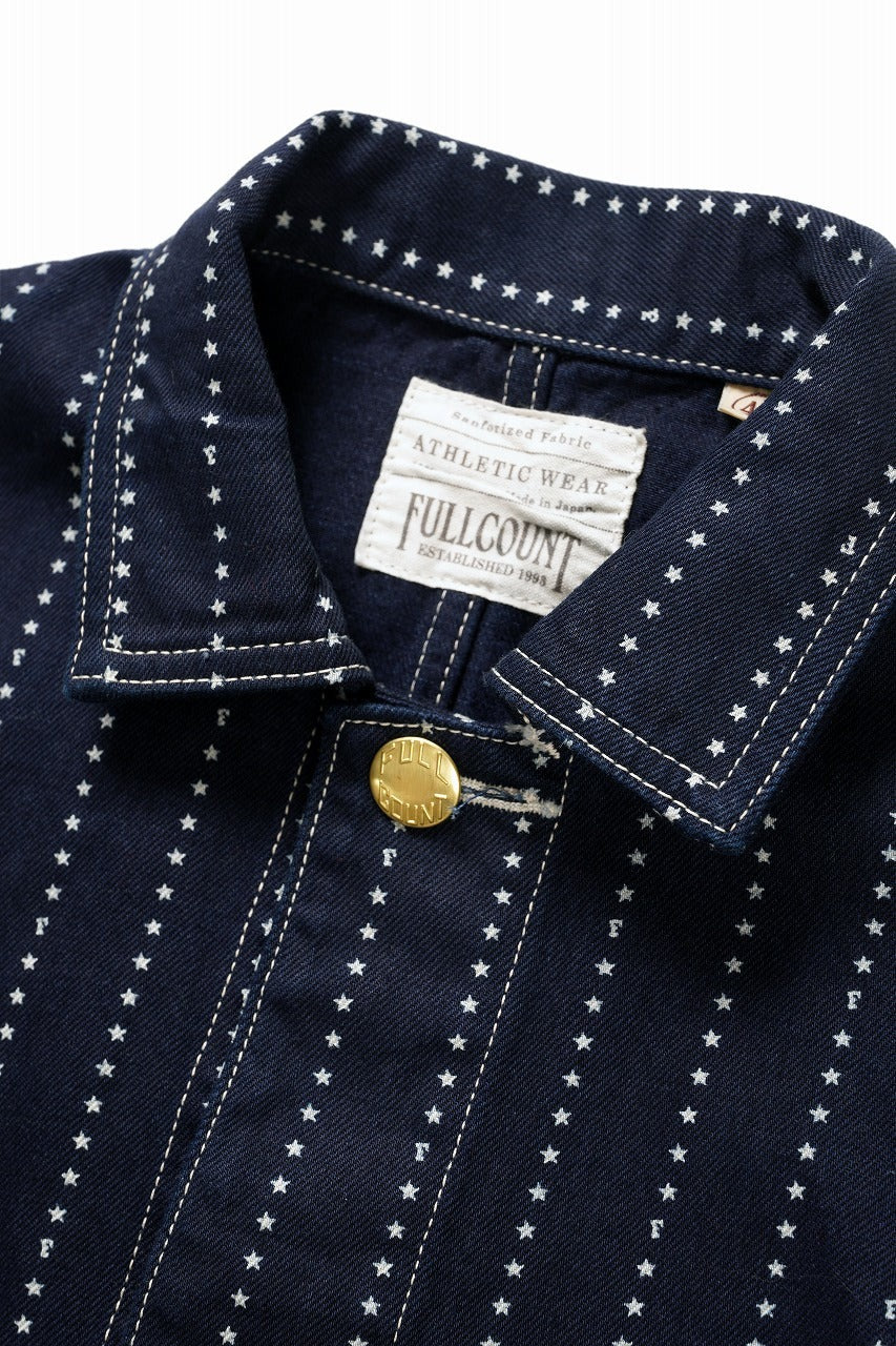 画像をギャラリービューアに読み込む, FULLCOUNT WABASH CHOREJACKET / INDIGO DYED DRILL with WASH STAR STRIPE (INDIGO / ONE WASHED)