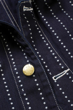 画像をギャラリービューアに読み込む, FULLCOUNT WABASH CHOREJACKET / INDIGO DYED DRILL with WASH STAR STRIPE (INDIGO / ONE WASHED)